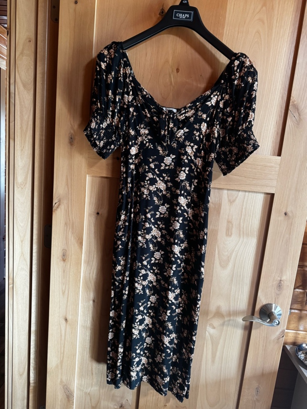Maurices Black Floral Midi Dress with Beige Blossoms